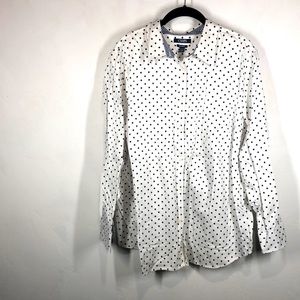 Chaps white and blue polka dot button down blouse size 2X